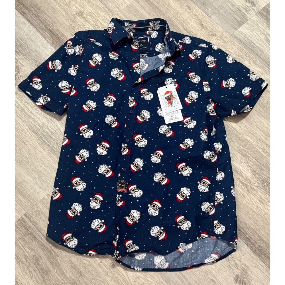 Denim & Flower‎ Ricky Singh Santa Print Button Up Short Sleeve Shirt